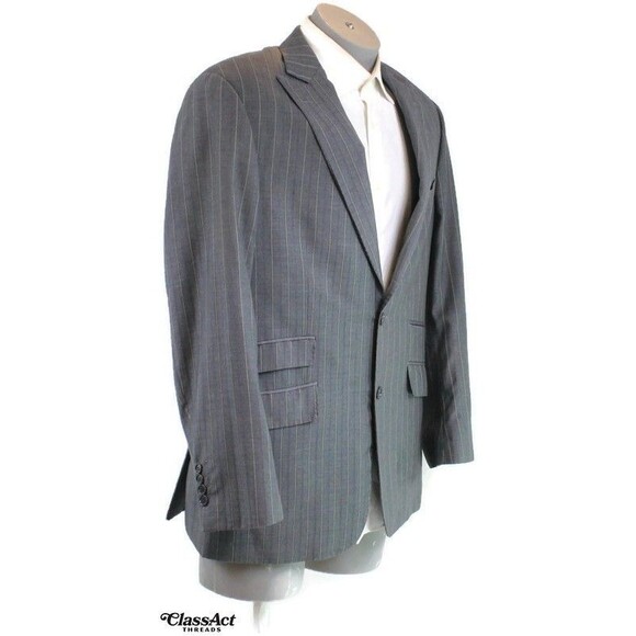 Mecca 2 Piece Suit Mens Gray Striped Peak 2 Button 42R Pleated Fronts 38" Waist - Picture 4 of 13